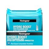 Neutrogena Hydro Boost Face Wipes + Hyaluronic Acid, Hydrating Makeup Remover Wipes Remove Dirt & Waterproof Makeup, Hypoallergenic, 100% Plant-Based Cloth, 2 x 25 ct