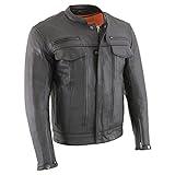 Milwaukee Leather MLM1506 Men's 'Cool-Tec' Black Real Leather Scooter Style Motorcycle Jacket with Utility Pockets - Large