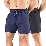 Gaglg Men's 5" Running Shorts 2 Pack Quick Dry Athletic Workout Gym Shorts with Zipper Pockets Black/Navy,Medium