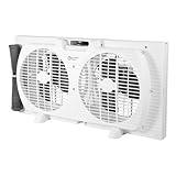 Comfort Zone Window Fan for Bedroom, 9 inch 3 Speed Dual Fans with Auto-Locking Expanders, Window Exhaust Fan, Removeable Bug Screen, White