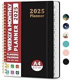 2025 Planner - Weekly and Monthly Planner Spiral Bound, January 2025 - December 2025, Hardcover 2025 Calendar Planner Book with Tabs, Inner Pocket, Perfect for Office Home School Supplies - A4 (8.5" x 11"), Black