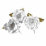 Set of 3 White Flowers Cake Toppers with Rhinestone Centers and Gold Leaves - Cake Accessories - Cake Decoration - Bakery Supplies - Theme Cakes - Custom Cake - Non Edible Cake Toppers