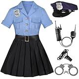 Gortykor Girls Police Officer Costume Kids Cop Uniform for Girls Cop Cosplay Halloween Costume (3-4 Years)