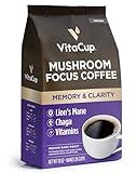 VitaCup Focus Mushroom Coffee Grounds, with Lions Mane, Chaga, B Vitamins, D3, Boost Focus, Immunity, Memory & Clarity, Medium Dark Roast, Bold & Smooth 100% Arabica Specialty, 10 Oz