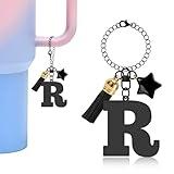 Cute Initial Letter R Keychain Handle Charm for Stanley Tumbler,Letter Charm with Star Tassel and Water Bottle Chain for Stanley Cup 30&40 Oz with Handle Alphabet Initial for Women Car Key Backpacks