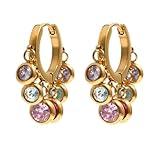 New For Arrival Stainless Steel Colorful Cubic Zirconia Hoop Earrings For Women Exquisite Fashion Metal Texture Geometric Earrings Gift Jewelry Fashion Accessories For You