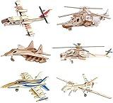 3D Wooden Puzzle - 6 Piece Set Aircraft & Helicopter Wooden Crafts Assembly Building Model Kits - Wood Aircraft & Helicopter STEM DIY Brain Teaser Puzzle for Kids and Adults Teens Boys Girls