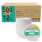 JINVOGREEN 500 Count 12 oz Paper Bowls, Disposable Compostable Bowls Bulk, Heavy Duty Biodegradable Bagasse Bowl for Snacks, Soup, and Salads, White