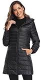 Obosoyo Women's Winter Packable Down Jacket Lightweight Long Down Outerwear Puffer Jacket Hooded Coat Black M