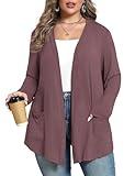 ZHUHOUSE Women's Plus Size Lightweight Long Sleeve Casual Soft Open Front Cardigan Cover ups with Pockets(Mauve,3X-Large)