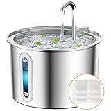 oneisall Stainless Steel Cat Water Fountain, 2L Water Fountains for Cats Indoor with Quiet Pump and 3 Replacement Filters, Pet Water Fountain Faucet Spout Design Cat Fountain Drinking Inside, PWF 001