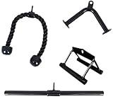 Fitvids Tricep Press Down Cable Attachment, LAT Pulldown Attachment, Weight Machine Accessories, V Handle with Rotation, Tricep Rope, Rotating Bar, V-Shaped Bar, 4-Piece