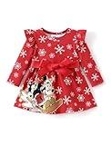 Disney Minnie Mouse Mickey Mouse Baby Girl Dress Christmas Full Print Bow Tie Long-Sleeve Tutu Dresses Christmas Birthday Gift Red 3-6 Months