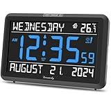 DreamSky Large Digital Clock with Date and Day of Week - Electric Desk Clock for Seniors Elderly, Bedroom Alarm Clock with Battery Backup, Dimmer, USB Port, Auto DST, Temperature, Adjustable Volume