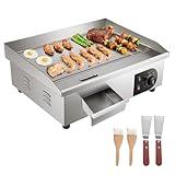 VEVOR Commercial Electric Griddle, 21 x 11.8 inch, 1750W, 122-570°F Adjustable Temp Control, Stainless Steel Countertop Flat Top Grill with 2 Spatulas, 2 Brushes and 4 Foot Pads, for Steak, Pancake