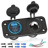 Cigarette Lighter Socket Qidoe 12V Splitter Panel 78W 12V USB Outlet Dual USB C PD&QC3.0 Car Charger Socket ON/Off Switch Waterproof 300W Power Cigarette USB Adapter for Car Marine RV