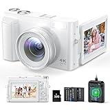 4K Digital Camera for Photography and Video, Autofocus Anti-Shake 48MP Vlogging Camera for YouTube, 3'' 180°Flip Screen Camera with Flash 16X Zoom, Digital Camera with 32GB Card Battery Charger White