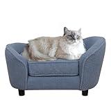 Velvet Pet Sofa Bed, Cat Sofa Couch, Comfy Dog Sofa & Chair for Small Dogs, Pet Couch Chair with Removeable & Washable Cushion for Puppy & Cats (Blue)