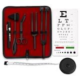 ASA TECHMED Premium 7 Piece Tactical Black Diagnostic Kit - Taylor Hammer, Measuring Tape, Tuning Forks, Bandage Scissors, Pupil Gauge Penlight, Snellen Eye Chart (Black)