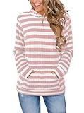 Bosmeer Womens Tops Long Sleeve Kangaroo Pocket Hoodies Fall Outfits Womens Fashion 2024 Cute Sweatshirts Pink and White Small