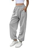 ATHMILE Women's High Waisted Sweatpants Workout Active Joggers Pants Baggy Lounge Bottoms Grey