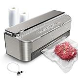 Mesliese Vacuum Sealer Machine, 85kPa 120W Automatic Food Sealer, Powerful Sealing System, Build-in Cutter | Bags Storage | Moist Mode and Air Suction Hose | 2 Bag Rolls and 5pcs Pre-cut Bags