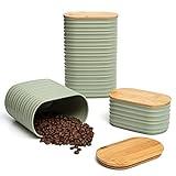 Mixpresso 3 Pcs Olive Green Canisters Sets For The Kitchen, Airtight Plastic Canister With Bamboo Lid, Coffee And Sugar Canister Set, Decorative Sugar Container, Kitchen Decor For Counter