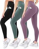 3 Pack Pockets High Waisted Leggings for Women -Soft Athletic Tummy Control Pants for Running Yoga Workout Reg & Plus Size