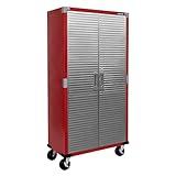 Seville Classics UltraHD Solid Steel Rolling Lockable Metal Storage Cabinet Locker Organizer w/Adjustable Shelves for Garage, Warehouse, Office, Classroom, 36" W x 18" D x 72" H, Red