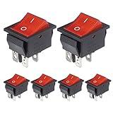 VEXUNGA 6pcs KCD4 Lighted Rocker Switch 20A 125V AC 16A 250V Red Light Illuminated Mini Boat Rocker Switch On Off 4 Pin 2 Position DPST Snap Toggle Switches for Car Marine