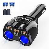 [2025 Upgraded] Cigarette Lighter Splitter, SUPERONE 180W 2-Socket Cigarette Lighter Adapter with Dual QC3.0 and 20W PD USB C Car Charger Splitter for GPS/Dash Cam/Laptop/iPad/iPhone 16/15/14/13/12/11