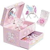 ProCase Children's Jewelry Box, Kids Jewelry Organizer with Unicorn for Little Girls, Jewelry Case Gift for Toddler Age 2 3 4 5 6 7 8 -Sunshine