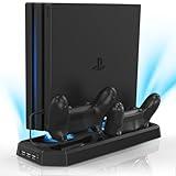 KEKUCULL Controller Charger Station for PS4 Pro,PS4 Vertical Stand with Dual Controller Charging Dock Station,Dual Cooling Fan and 3 USB Ports(Only for PS4 Pro)