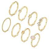 RLMOON 8PCS 14K Gold/Silver Plated Stacking Ring Set for Women Teen Dainty Thumb Stackable Rings Gold Heart CZ Statement Rings Plain Band Size 4-11 (Gold Tone, 12)