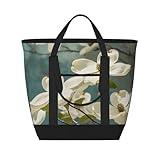 BSCKKDMN Large Insulated Lunch Bag For Women Men, Leak Proof Waterproof Cooler Bag Reusable Grocery Tote Bag For Travel Beach Picnic Spring Dogwood Blossoms Lightweight Handbag