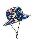 Baby Sun Hat UPF 50+ Sun Protective Toddler Bucket Hat Summer Kids Beach Hats Wide Brim Outdoor Play Hat for Boys Girls Navy Dinosaur 4-8 Years