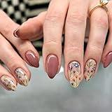 Flower Press on Nails Short Almond Fall Nails Press ons Short Fake Nails with Floral Design Glue on Nails Glossy Floral False Nails Reusable Full Cover Acrylic Stick on Nails for Women Girls 30 Pcs