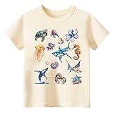 Toddler Baby Boys T-Shirt Short Sleeve Under The Sea Ocean Creatures Print Cotton Tee Shirt Top (5T,Beige Ocean)