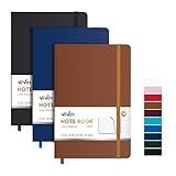 ViVin Lined Journal Notebooks, 3 Pack, (Black, Navy, Brown), 192 Pages, Medium 5.5 x 8.3 inch, College Ruled, A5 Hardcover Notebooks, Journaling Notebooks for Work, Writing, School