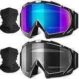 Motorcycle Goggles, 2 Pack Dirt Bike Goggles ATV Offroad Riding Motocross Protective UTV Helmet Glasses with 2 Pack Neck Breathable Bandana Mask for Adults Youth Kids (Gery+Color)