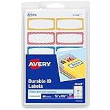 Avery(R) Durable Labels for Kids' Gear, 3/4" x 1-3/4", Assorted Border Colors, Water-Resistant Labels, 60 Rectangle Labels Total (41442)