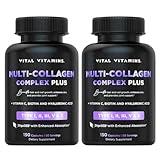 Vital Vitamins Multi Collagen Plus (2-Pack) - with Biotin, Hyaluronic Acid, Vitamin C - Type I, II, III, V, X - for Women & Men - Hair, Skin, Nails Beauty Complex - 300 Capsules