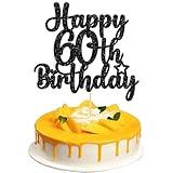 Gyufise 1 Pc Happy 60th Birthday Cake Topper, Black, Cheers to 60 Years Old, 60th Birthday Cake Pick, Non-Edible, 5.5" x 9.1"