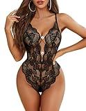 Avidlove Sexy Lingerie for Women Lace Teddy Lingerie One Piece Lingerie Bodysuit(Black,M)