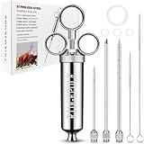 RIDGEPOLE Meat Injector, Marinade Injector with 3 Marinade Needles,Seasoning Injector, Turkey Injector Syringe，2-OZ Large Capacity, All Stainless Steel 2024 UPDATE