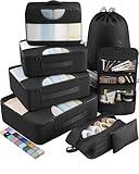 Veken 8 Set Packing Cubes for Travel Essentials, Suitcase Organizer Bags Set for Luggage, Road Trip Travel Accessories in 4 Sizes (Extra Large, Large, Medium, Small), Black