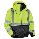 High Visibility Reflective Winter Bomber Jacket, Black Bottom, ANSI Compliant, Ergodyne GloWear 8377,2XL,Lime