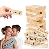 48 Pcs Wooden Tumble Tower Blocks Game,Game for Adults, Couples Games for Adults, Stacking Wooden Block Game, Valentine Tumbling Tower Stacking Blocks Game,New Year's Gift for Grown Ups (1 Set)