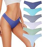 Hellopopgo Seamless Thongs For Women V-waisted No Show Thong Seamless Panties Breathable Comfortable Underwear Womens 6-Pack,Medium