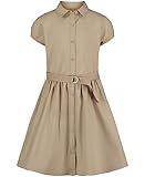 Nautica Girls Size' School Uniform Short Sleeve Shirtdress, Khaki, 8-10 Plus